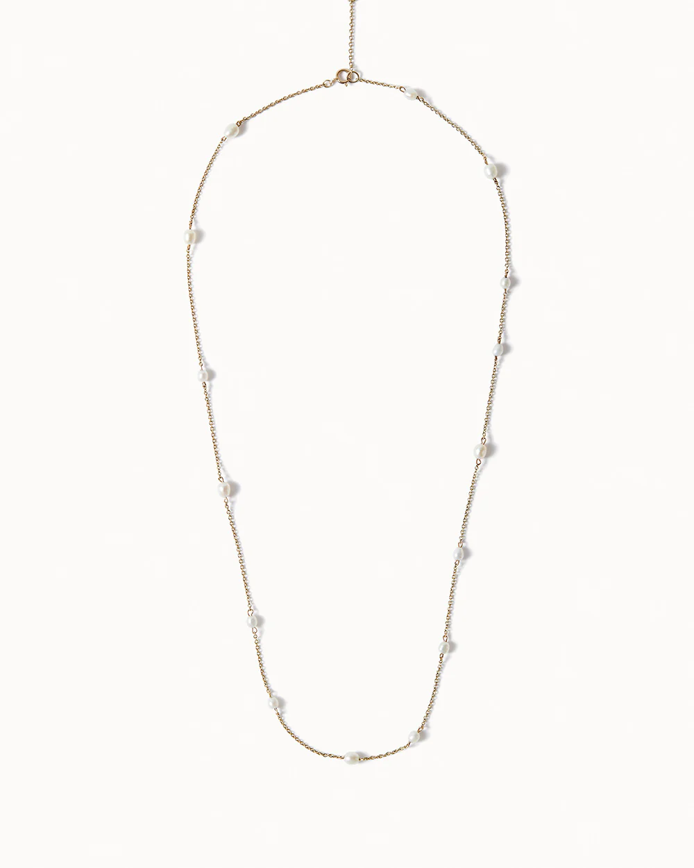 Solid Gold Long Pearl Necklace - Image 4