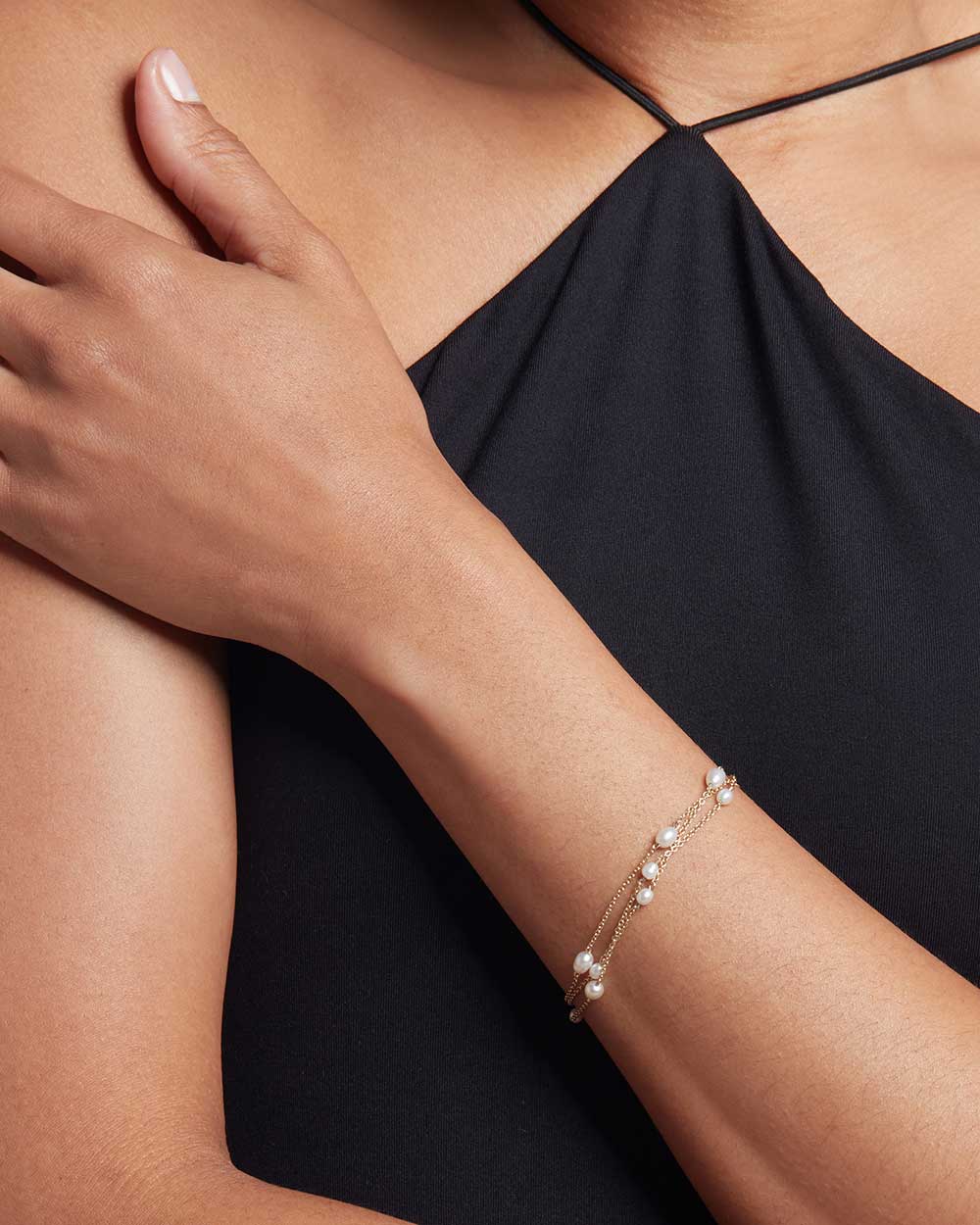 Solid Gold Long Pearl Necklace - Image 5